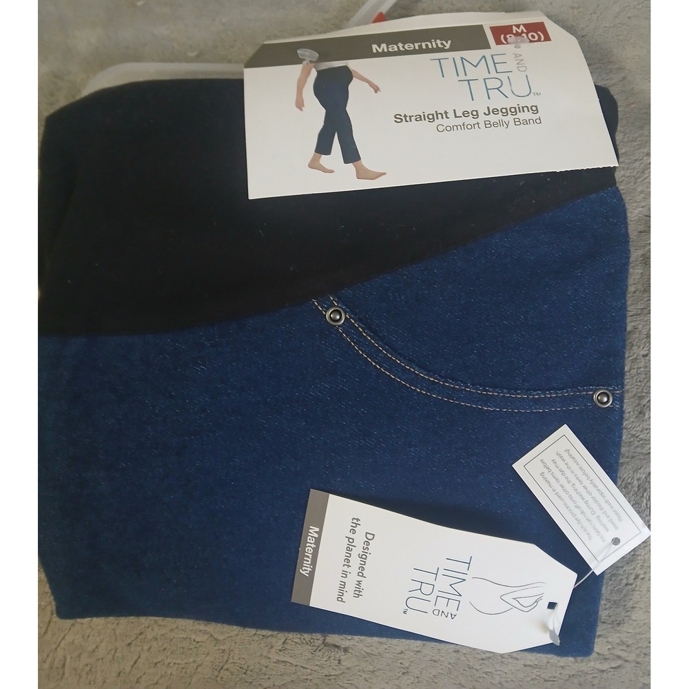 Time Tru Maternity Straight Leg Jean Jeggings Blue M 8 / 10 Work Pants Comfort